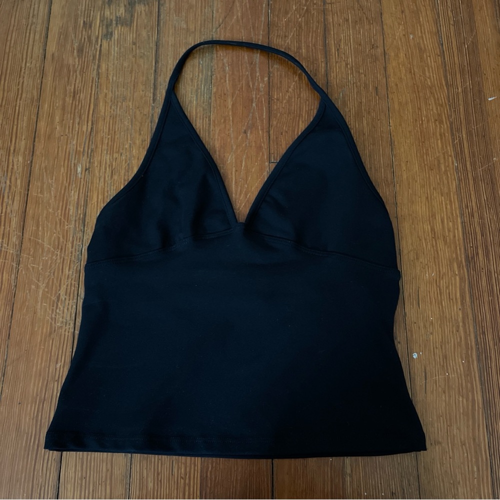 Tank Air Dip Halter Top in Black Basics Everyday Staple Simple Capsule Wardrobe - Picture 6 of 9